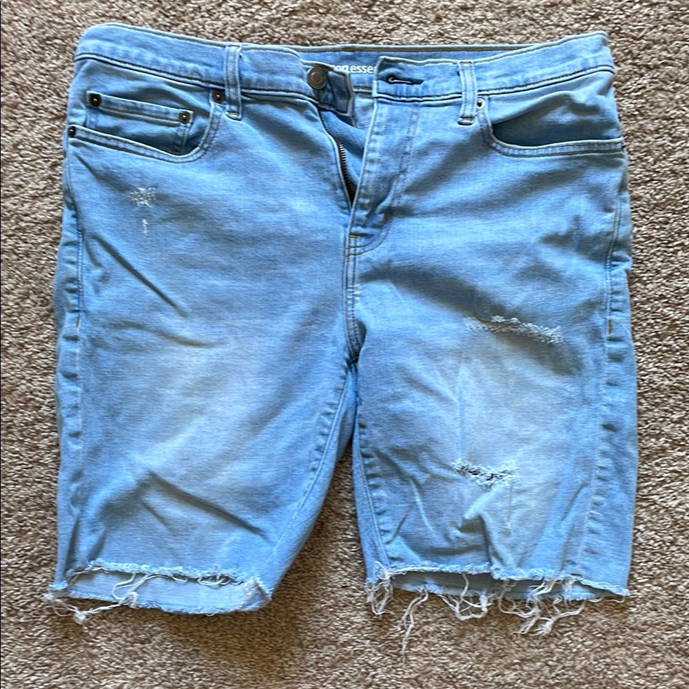 Light Blue Distressed Denim Shorts